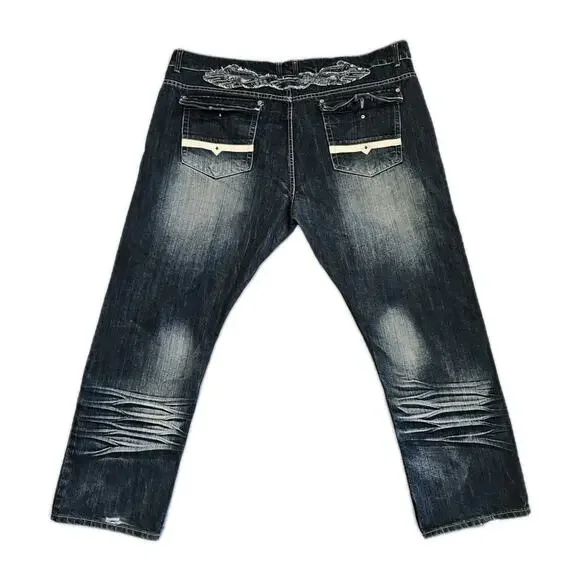 VINTAGE REDEMPTION DENIM Y2K MENS Tapered Jeans Blue SIZE 48X32 Embroidered Logo - Picture 7 of 13